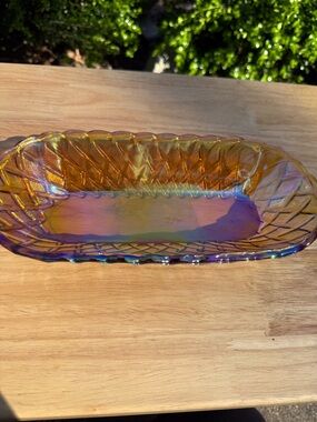 Iridescent Carnival Glass Rectangular Dish